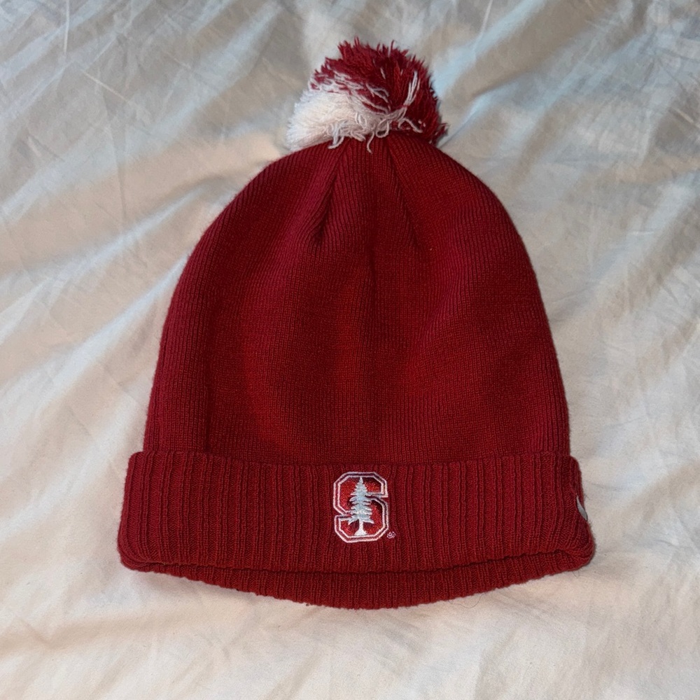 Stanford Red Knit Beanie with Pom Pom